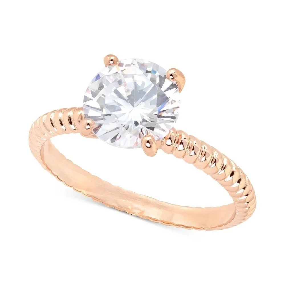CHARTER CLUB Rose Gold-Tone Crystal Solitaire Textured Ring Engagement Size 6